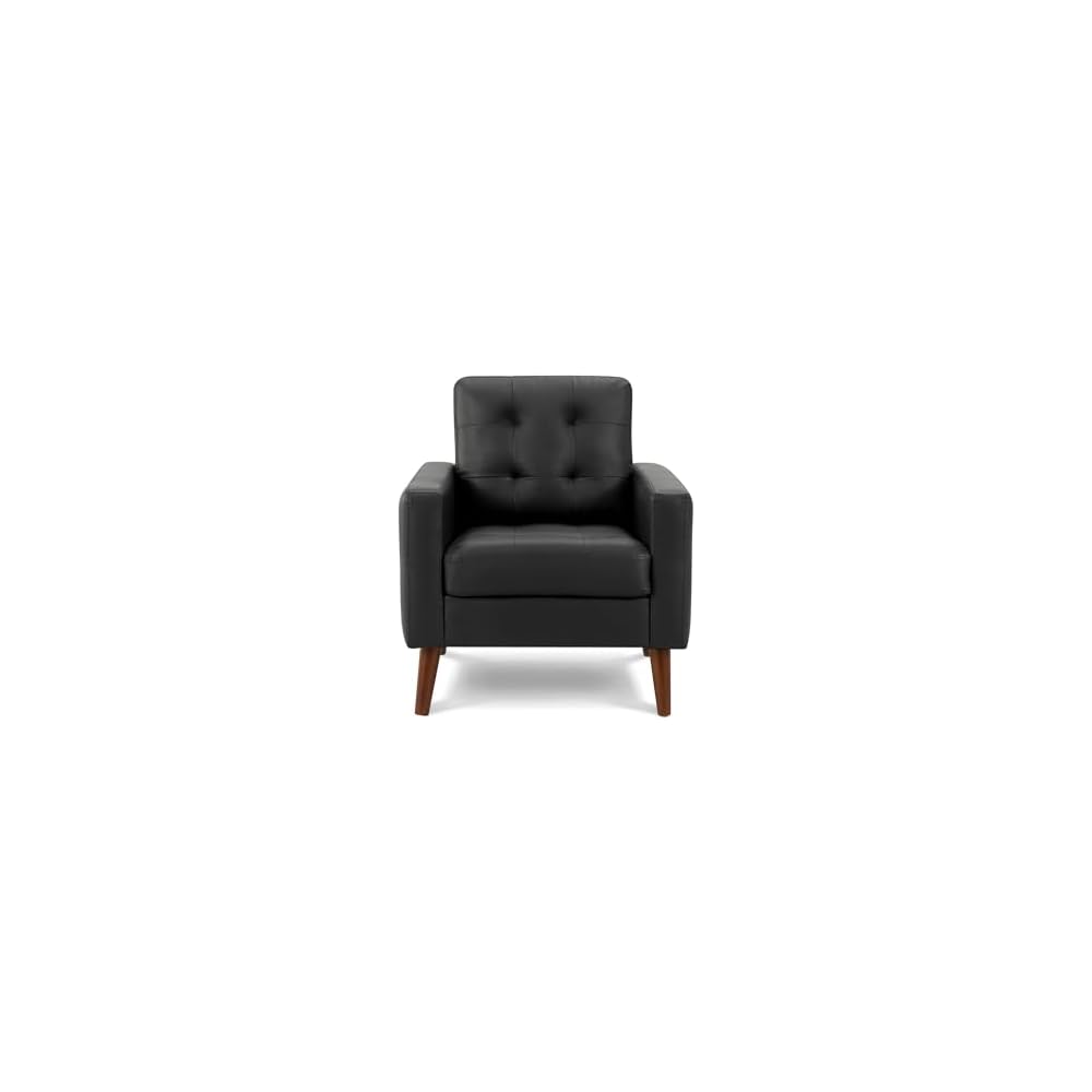 Monarch Specialties AM 8J11A95 Chair, 31" Wide, Upholstered, Accent Chair, Black Leather Look, Walnut Wood Legs, Mid Century, Modern