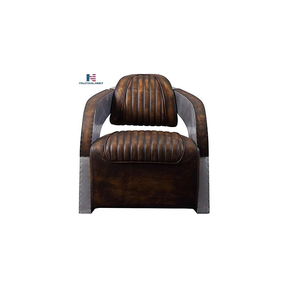 NauticalMart Brancaster Chair, Vintage Mocha Top Leather Living Room Furniture