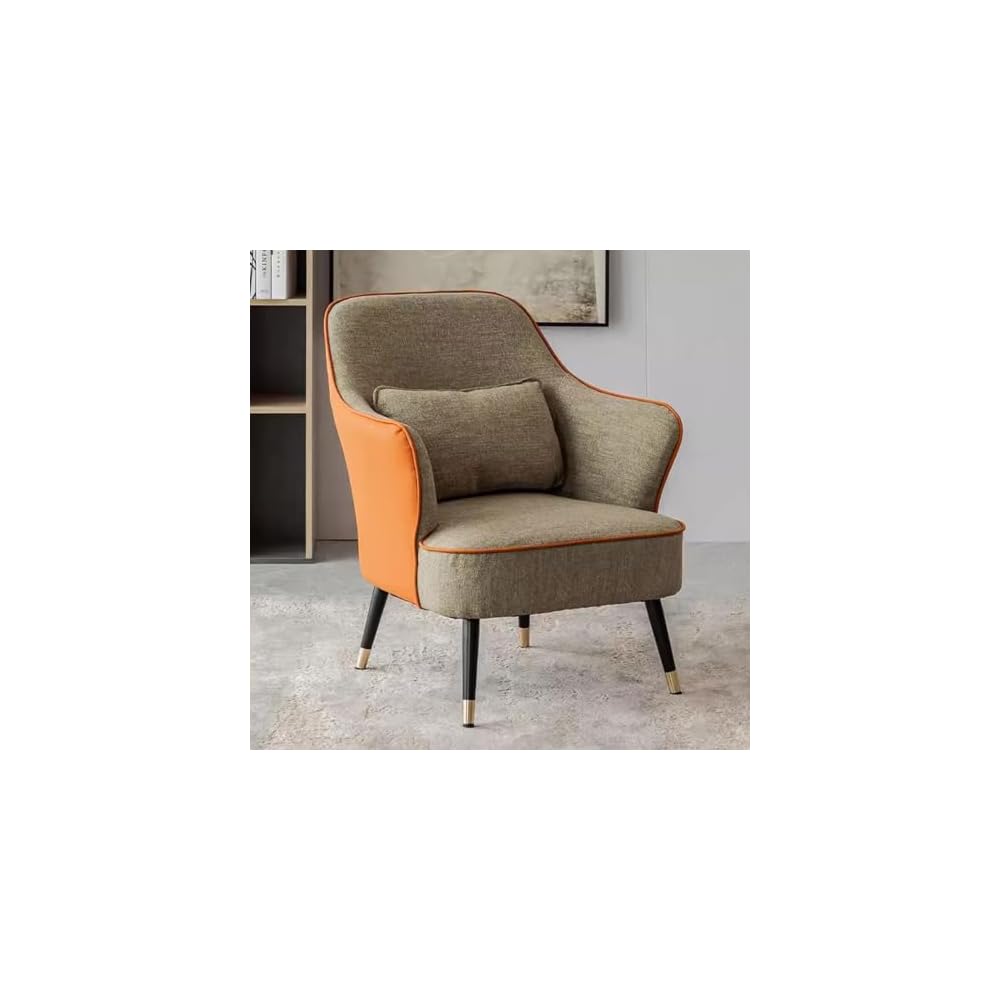 Modern Armchair with Waist Pillow,Adult Lazy Sofa Chair Ergonomic Backrest,Upholstered Leisure Chair for Living Room Office,Relax Side Chair Guest Chair (Color : Black 2, Size : Without)