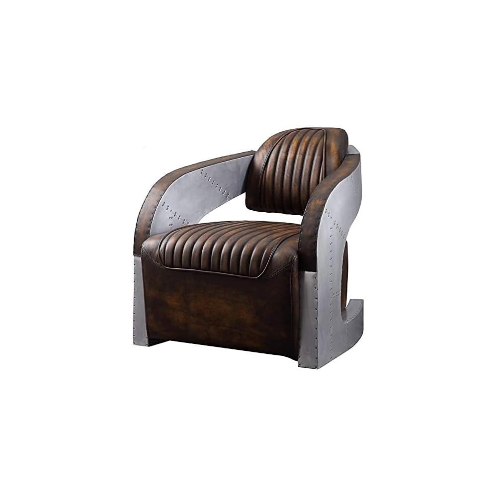 NauticalMart Brancaster Chair, Vintage Mocha Top Leather Living Room Furniture