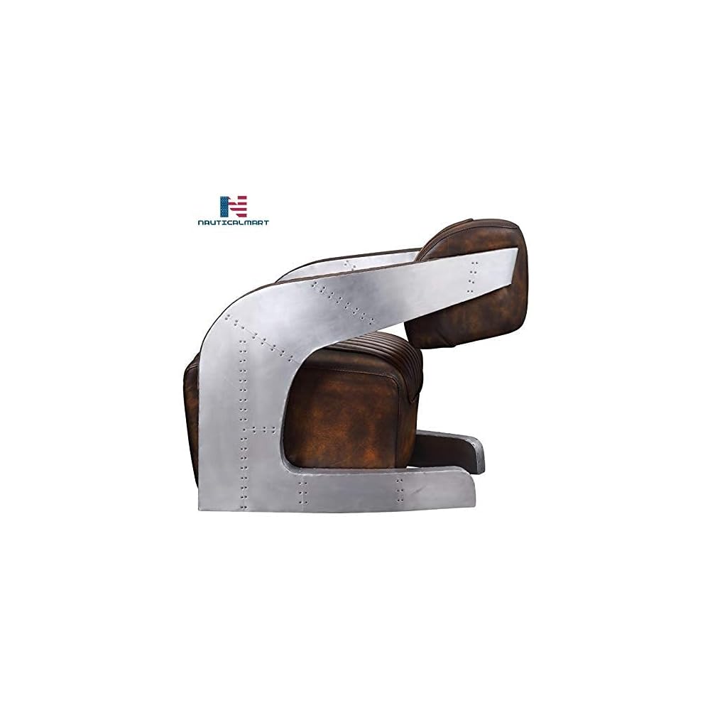 NauticalMart Brancaster Chair, Vintage Mocha Top Leather Living Room Furniture