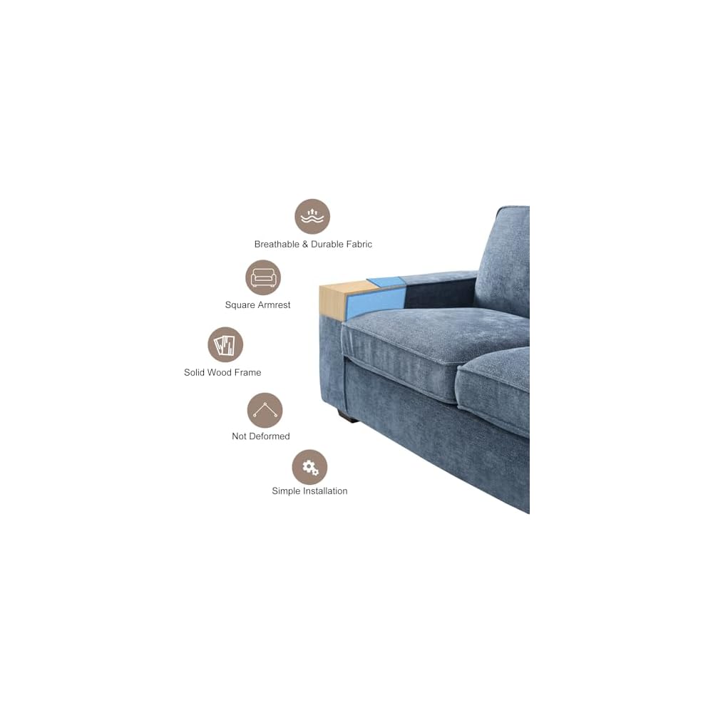 88.19" Chenille Square Arm Loveseat Sofa, 3 Seater Small Couch, Removable Sofa Cover, Easy to Install, Blue
