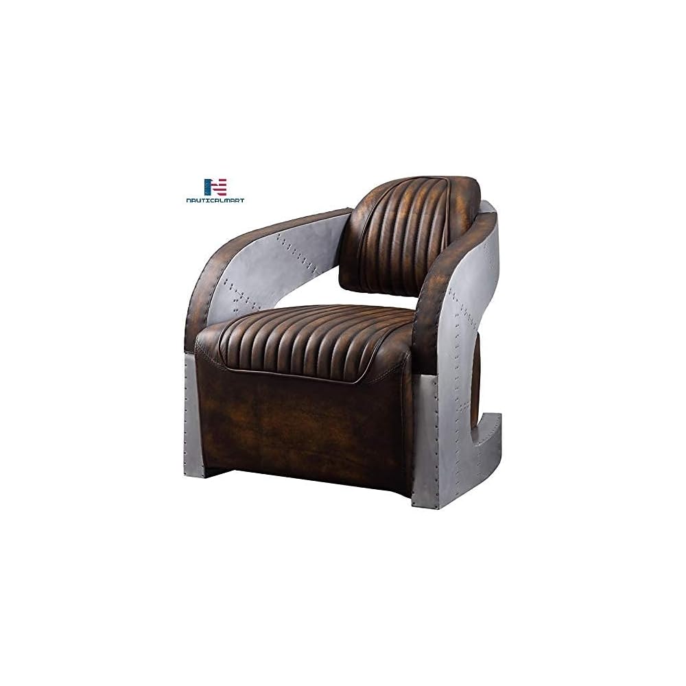 NauticalMart Brancaster Chair, Vintage Mocha Top Leather Living Room Furniture