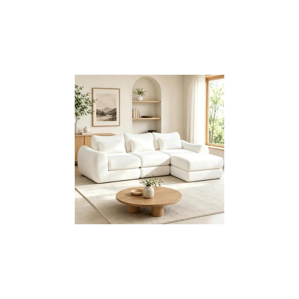 AUIXOPI Modular Sectional Sofa, 78 Inch Cloud Chenille L-Shaped Couch with Deep Seat, 2-Piece Corner Sofa for Living Room, Apartment, Small Space & Bedroom, Solid Wood Frame 440 LBS, White