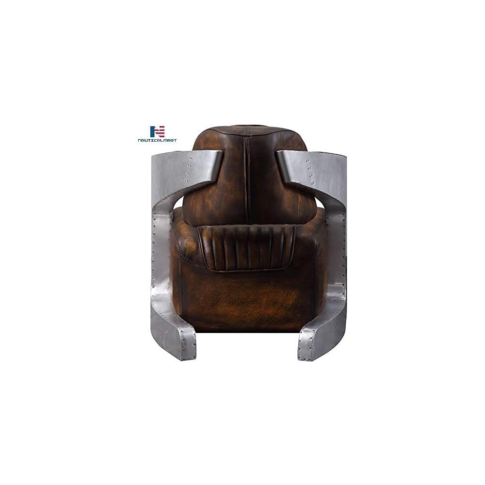 NauticalMart Brancaster Chair, Vintage Mocha Top Leather Living Room Furniture