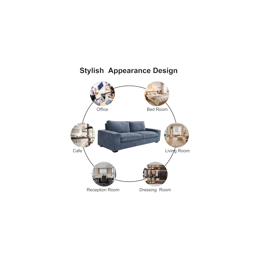 88.19" Chenille Square Arm Loveseat Sofa, 3 Seater Small Couch, Removable Sofa Cover, Easy to Install, Blue
