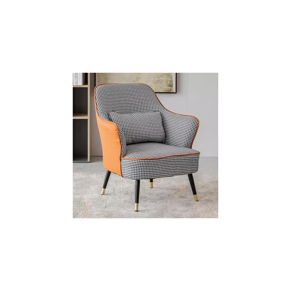 Modern Armchair with Waist Pillow,Adult Lazy Sofa Chair Ergonomic Backrest,Upholstered Leisure Chair for Living Room Office,Relax Side Chair Guest Chair (Color : Black 2, Size : Without)