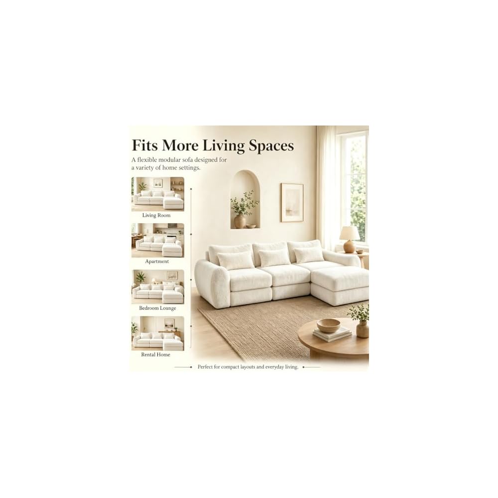 AUIXOPI Modular Sectional Sofa, 78 Inch Cloud Chenille L-Shaped Couch with Deep Seat, 2-Piece Corner Sofa for Living Room, Apartment, Small Space & Bedroom, Solid Wood Frame 440 LBS, White