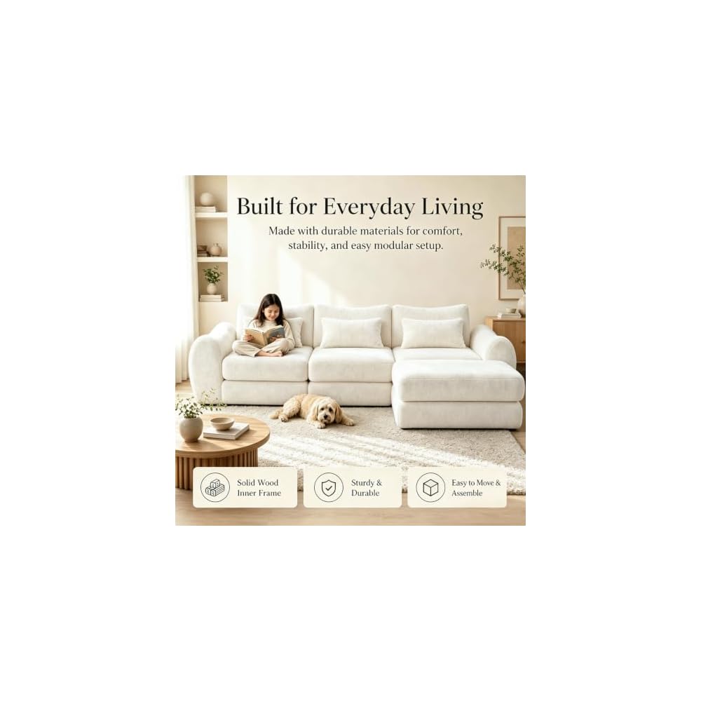 AUIXOPI Modular Sectional Sofa, 78 Inch Cloud Chenille L-Shaped Couch with Deep Seat, 2-Piece Corner Sofa for Living Room, Apartment, Small Space & Bedroom, Solid Wood Frame 440 LBS, White