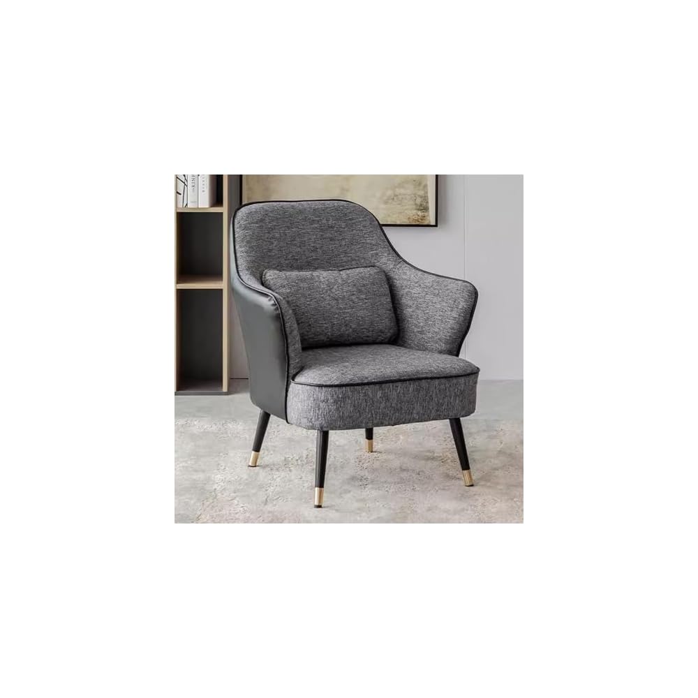 Modern Armchair with Waist Pillow,Adult Lazy Sofa Chair Ergonomic Backrest,Upholstered Leisure Chair for Living Room Office,Relax Side Chair Guest Chair (Color : Black 2, Size : Without)