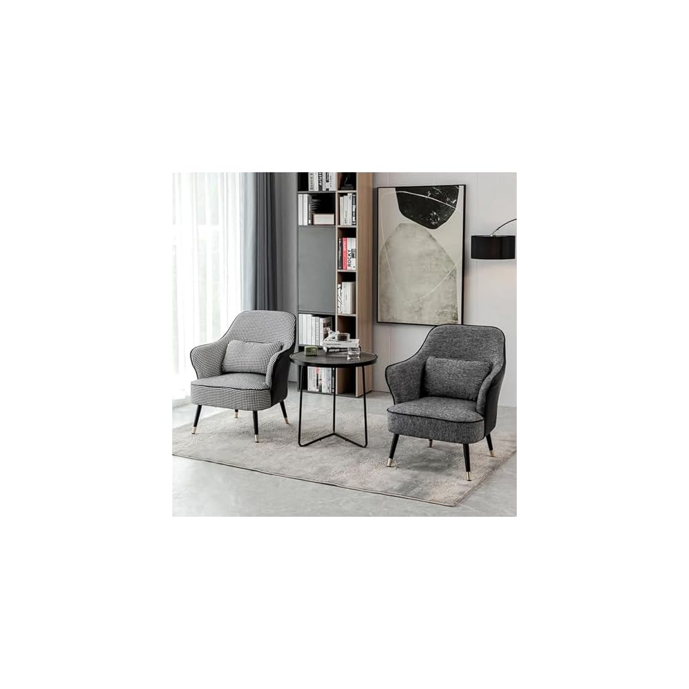 Modern Armchair with Waist Pillow,Adult Lazy Sofa Chair Ergonomic Backrest,Upholstered Leisure Chair for Living Room Office,Relax Side Chair Guest Chair (Color : Black 2, Size : Without)