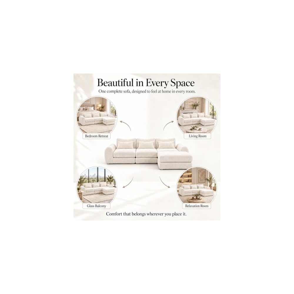 AUIXOPI Modular Sectional Sofa, 78 Inch Cloud Chenille L-Shaped Couch with Deep Seat, 2-Piece Corner Sofa for Living Room, Apartment, Small Space & Bedroom, Solid Wood Frame 440 LBS, White