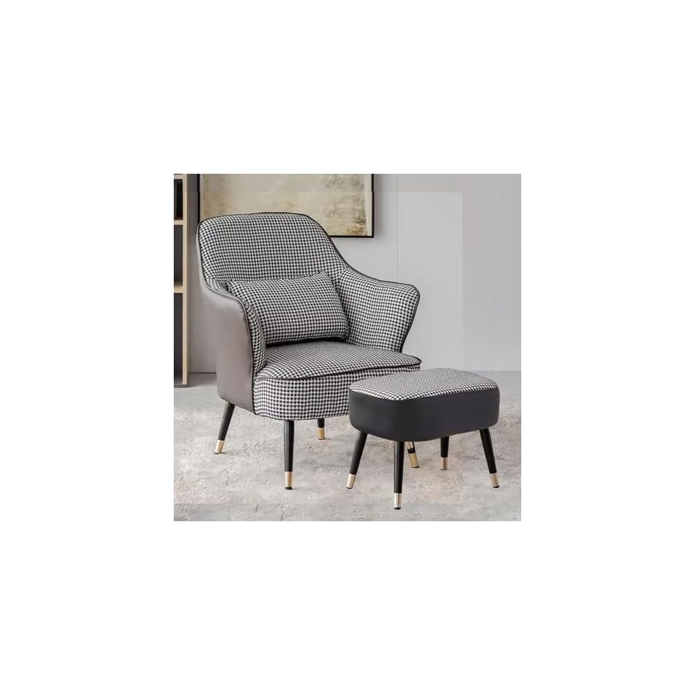 Modern Armchair with Waist Pillow,Adult Lazy Sofa Chair Ergonomic Backrest,Upholstered Leisure Chair for Living Room Office,Relax Side Chair Guest Chair (Color : Black 2, Size : Without)