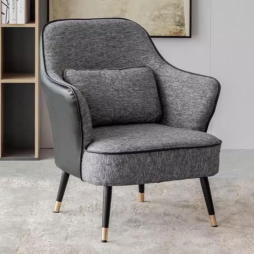 Modern Armchair with Waist Pillow,Adult Lazy Sofa Chair Ergonomic Backrest,Upholstered Leisure Chair for Living Room Office,Relax Side Chair Guest Chair (Color : Black 2, Size : Without)