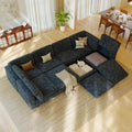 Sectional Sleeper Sofa, 8 Seaters Modular Sleeper Sofa Couch with Storage, Sectionals Couches Bed, Convertible Sofas with Movable Ottomans, Chenille Deep Seat Sectional Couches for Living Room, Black