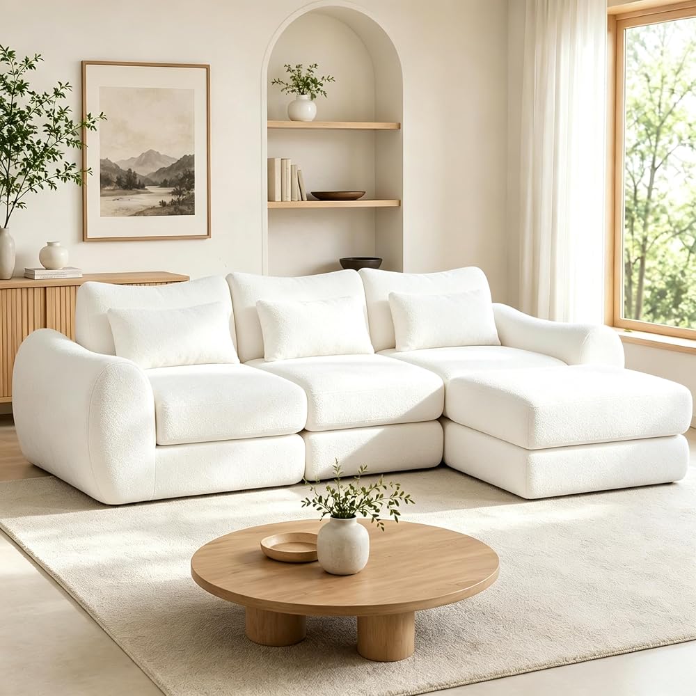 AUIXOPI Modular Sectional Sofa, 78 Inch Cloud Chenille L-Shaped Couch with Deep Seat, 2-Piece Corner Sofa for Living Room, Apartment, Small Space & Bedroom, Solid Wood Frame 440 LBS, White